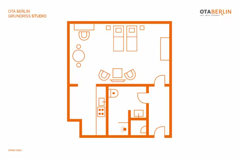 floor plan of studio apartment OTA-Berlin